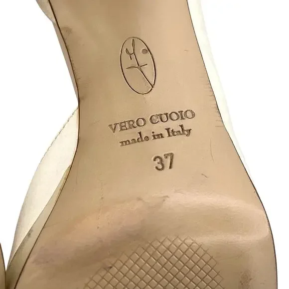 D. Lacquaniti white Satin d'Orsay Mary Jane heels Sz 37 Bridal Luxury Designer - Picture 10 of 11